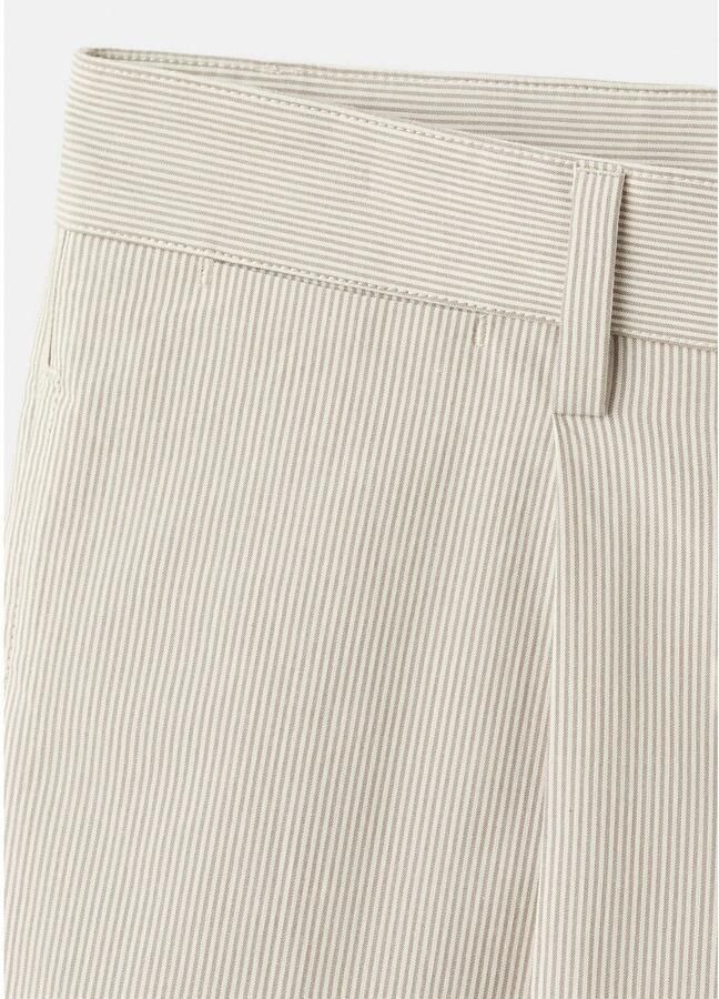Mango Man regular fit casual broek met plooien krijtstreep en linnen lichtbruin - Foto 2