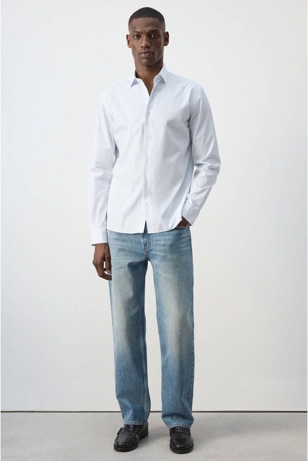 Mango Man regular fit casual gestreept overhemd lichtblauw - Foto 2
