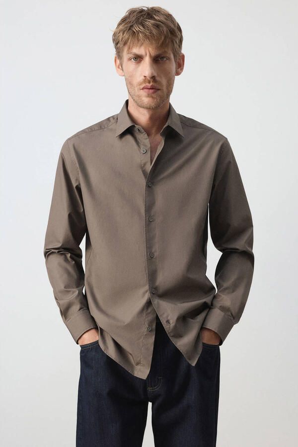 Mango Man regular fit casual overhemd bruin
