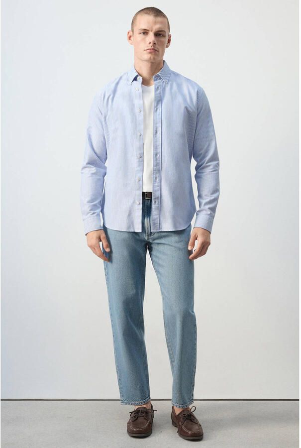 Mango Man regular fit casual overhemd met krijtstreep marine - Foto 3