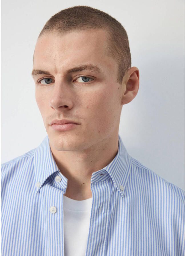 Mango Man regular fit casual overhemd met krijtstreep marine - Foto 2