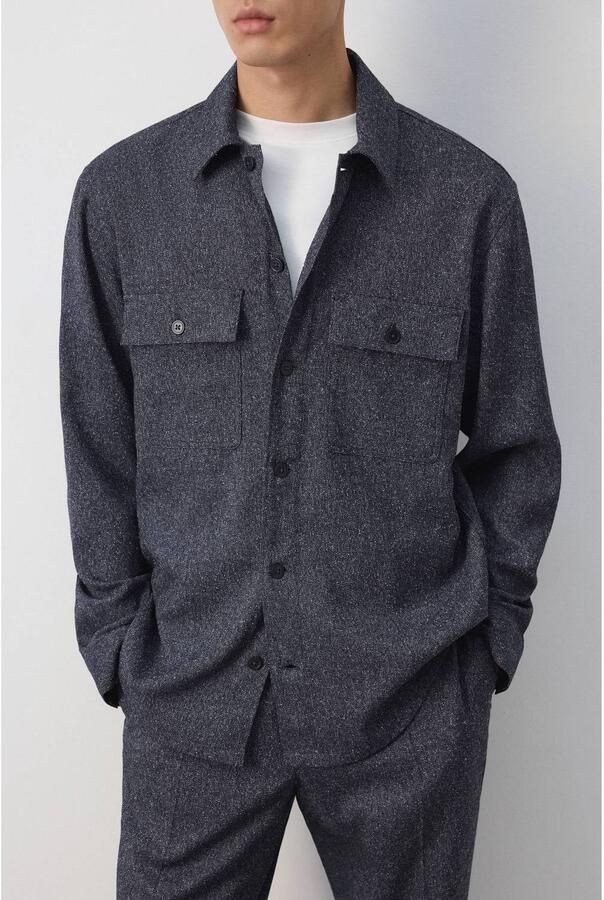 Mango Man regular fit casual overhemd met melée middenblauw - Foto 2