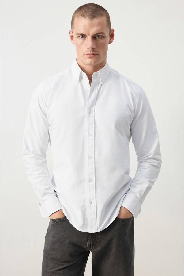 Mango Man regular fit casual oxford overhemd wit