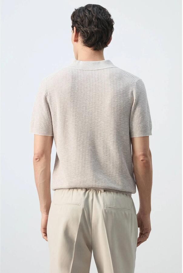 Mango Man regular fit gebreide gemêleerde polo pastelbruin - Foto 3