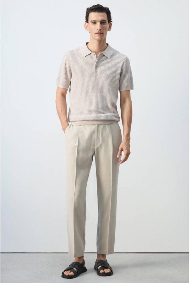 Mango Man regular fit gebreide gemêleerde polo pastelbruin - Foto 2
