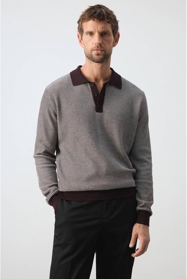 Mango Man regular fit gebreide geruite trui donkerrood