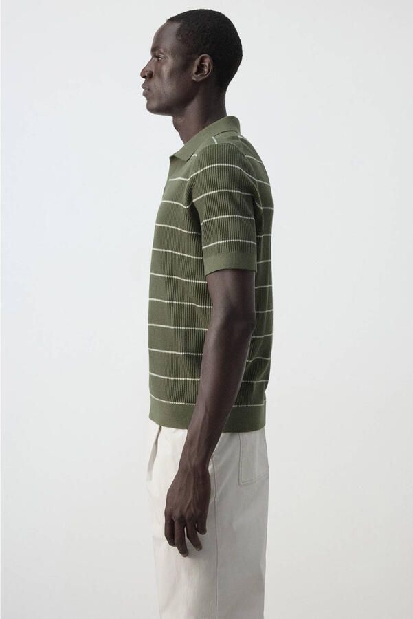 Mango Man regular fit gebreide gestreepte polo donkergroen - Foto 2