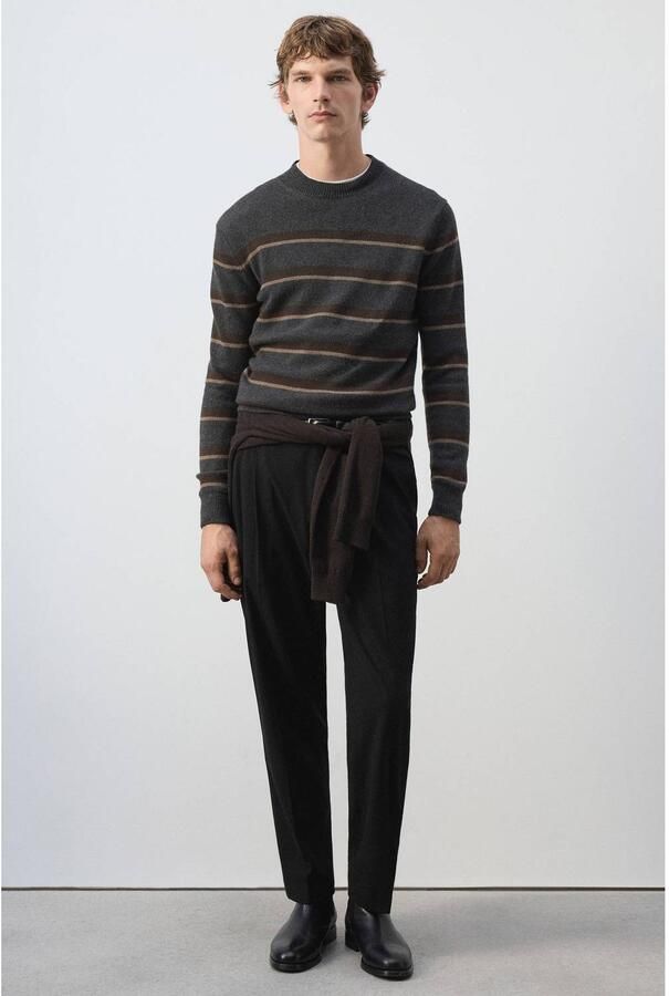 Mango Man regular fit gebreide gestreepte trui met wol donkergrijs - Foto 3