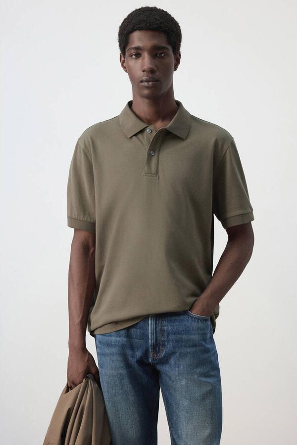 Mango Man regular fit gebreide piqué polo middengrijs