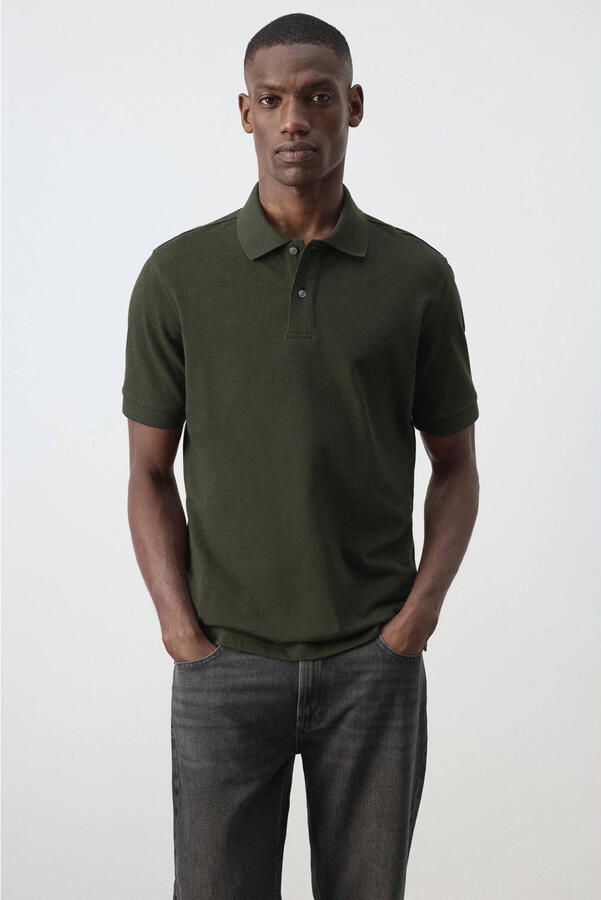 Mango Man regular fit gebreide piqué polo middengroen