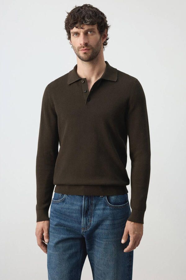 Mango Man regular fit gebreide polo bruin