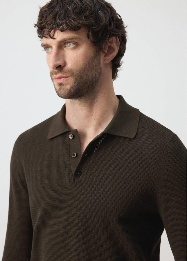 Mango Man regular fit gebreide polo bruin - Foto 2