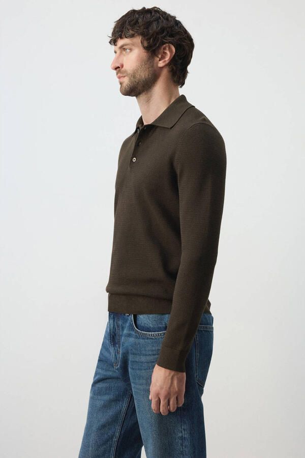 Mango Man regular fit gebreide polo bruin - Foto 3