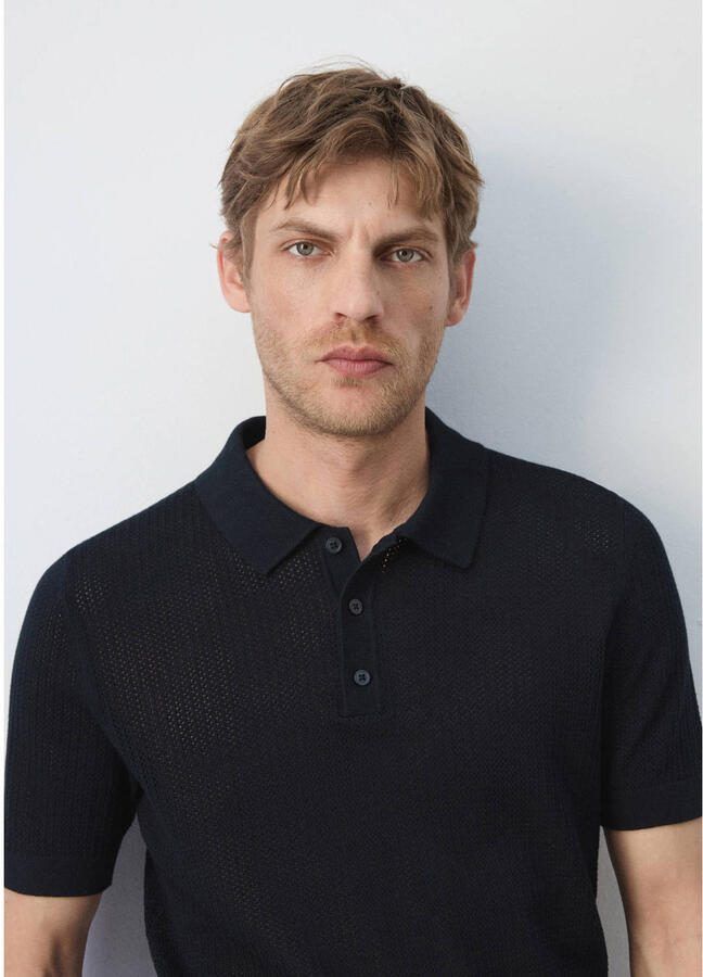 Mango Man regular fit gebreide polo donkerblauw - Foto 2