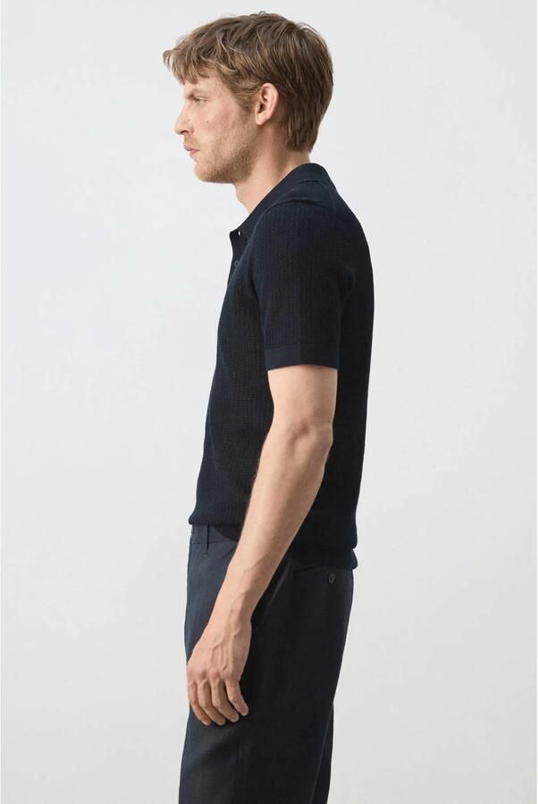 Mango Man regular fit gebreide polo donkerblauw - Foto 3