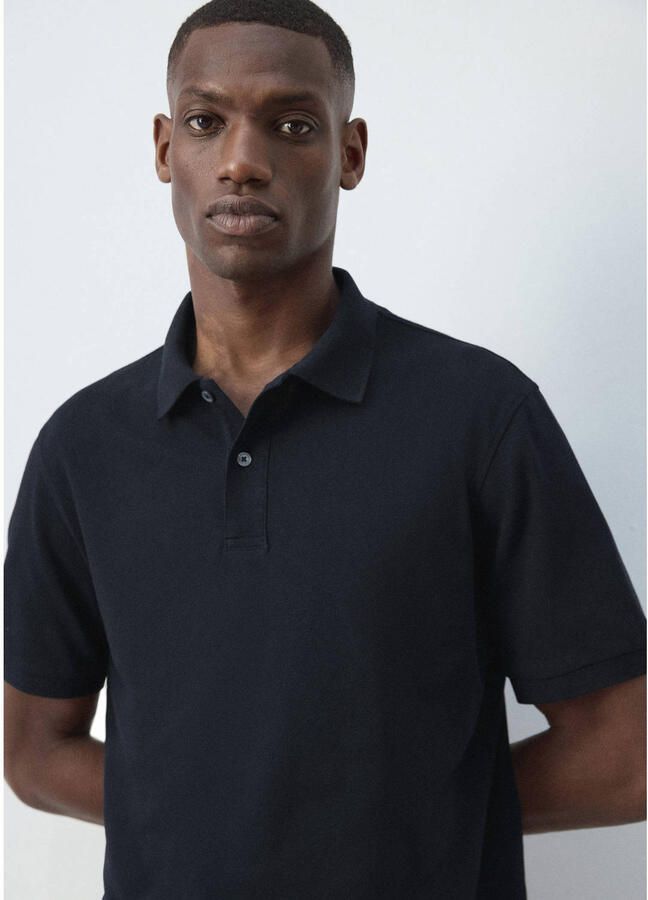 Mango Man regular fit gebreide polo donkerblauw