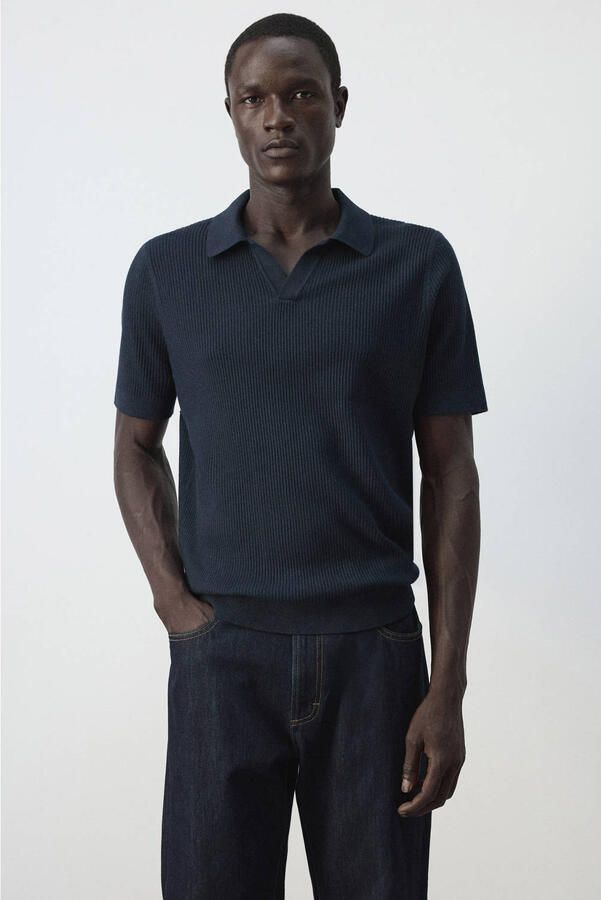 Mango Man regular fit gebreide polo donkerblauw