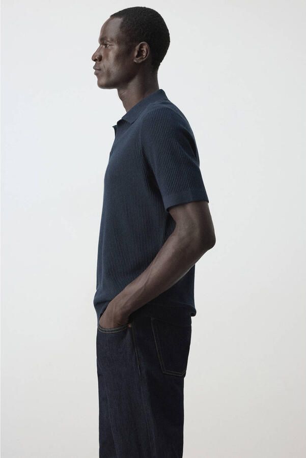 Mango Man regular fit gebreide polo donkerblauw - Foto 2