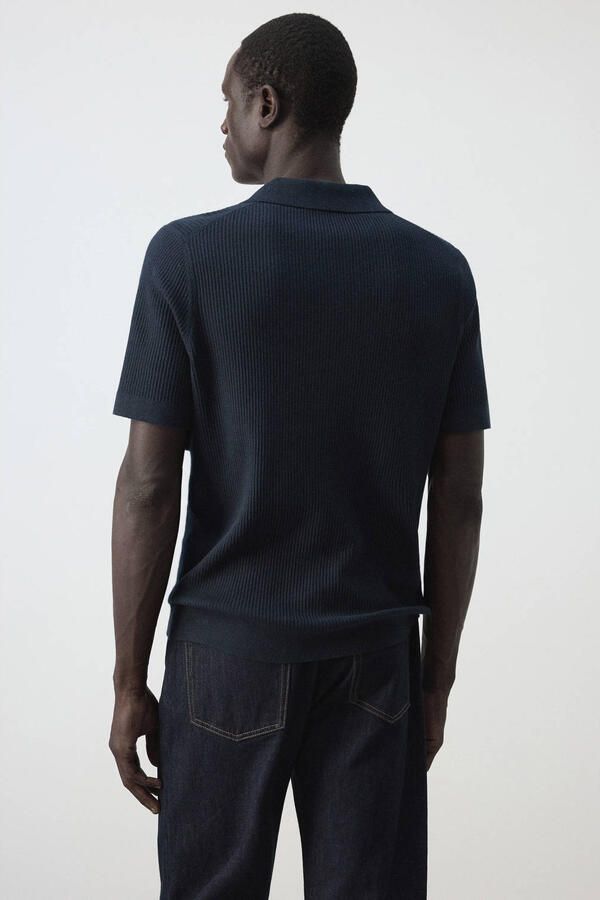 Mango Man regular fit gebreide polo donkerblauw - Foto 3