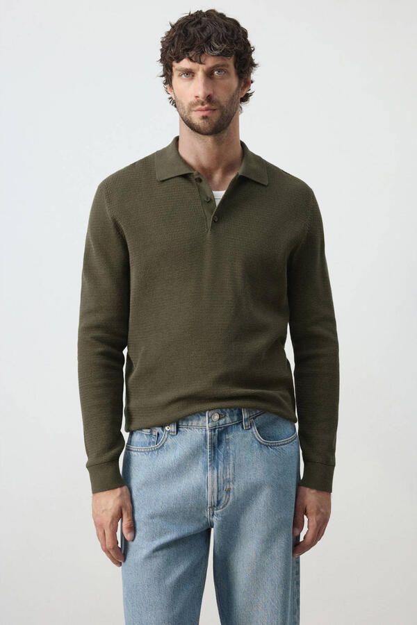 Mango Man regular fit gebreide polo donkergroen