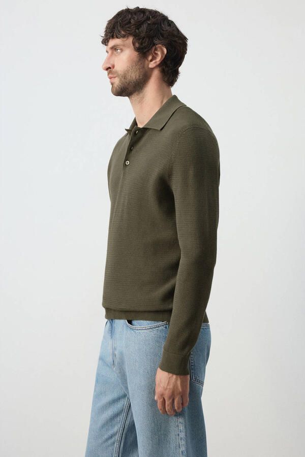 Mango Man regular fit gebreide polo donkergroen - Foto 2