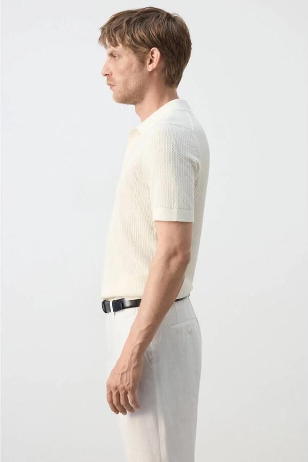 Mango Man regular fit gebreide polo ecru - Foto 3
