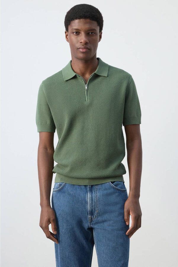 Mango Man regular fit gebreide polo groen