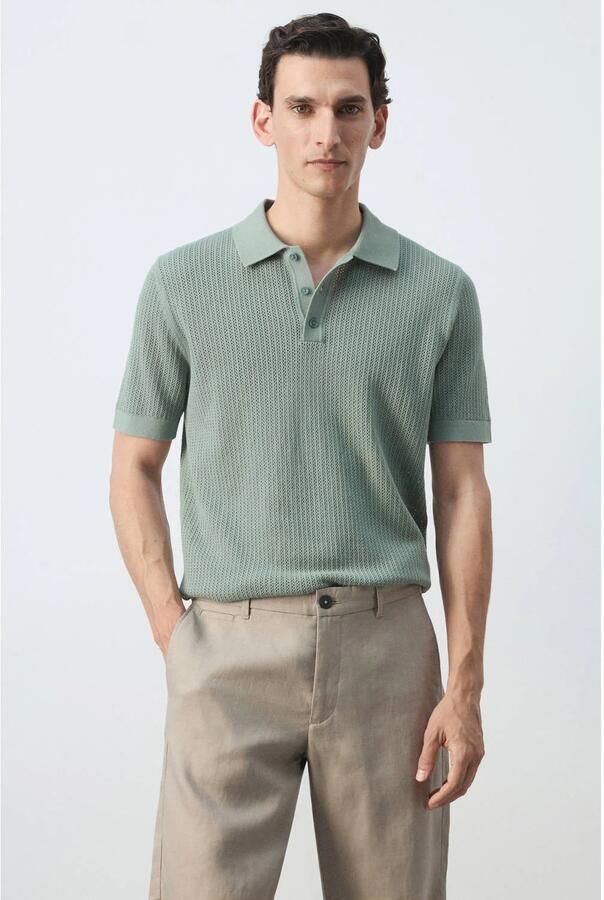 Mango Man regular fit gebreide polo groen