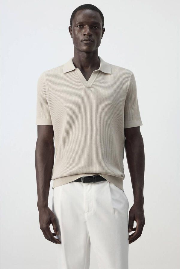 Mango Man regular fit gebreide polo lichtbeige