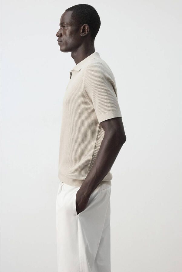 Mango Man regular fit gebreide polo lichtbeige - Foto 2
