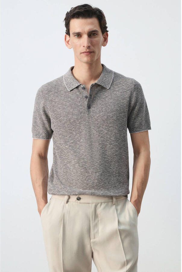 Mango Man regular fit gebreide polo marine