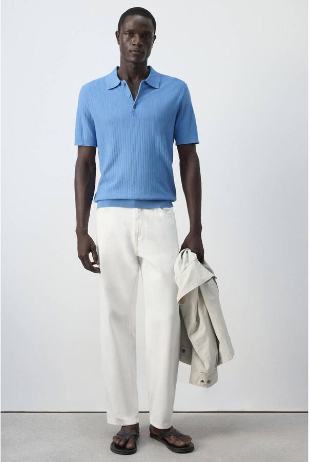 Mango Man regular fit gebreide polo middenblauw - Foto 2