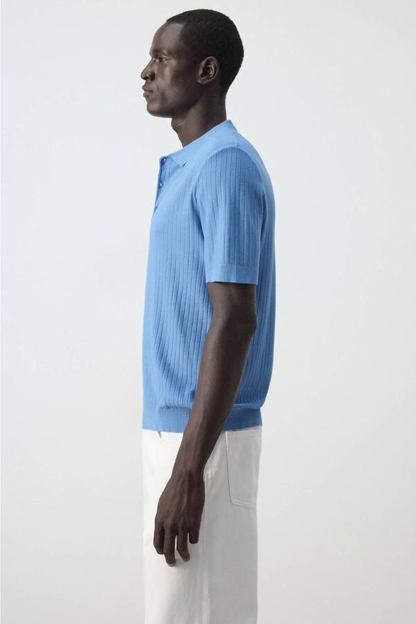 Mango Man regular fit gebreide polo middenblauw - Foto 3