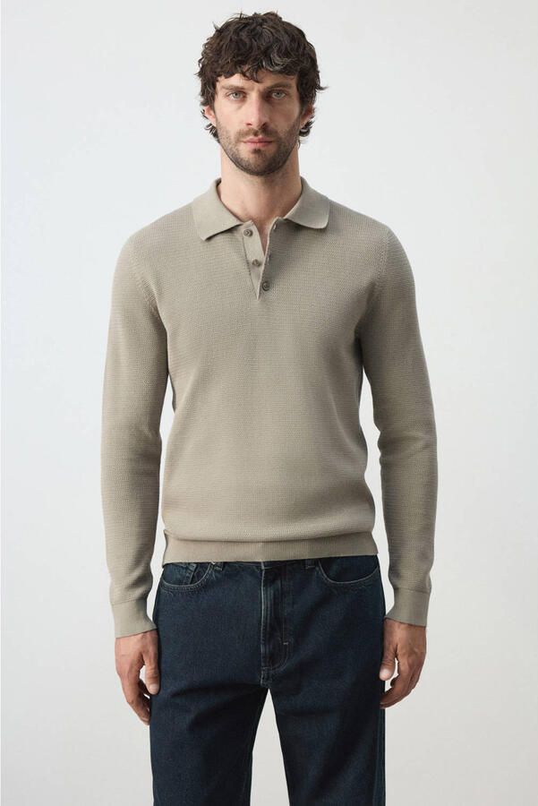 Mango Man regular fit gebreide polo middengrijs