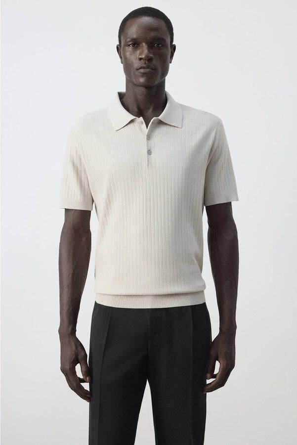Mango Man regular fit gebreide polo naturel wit