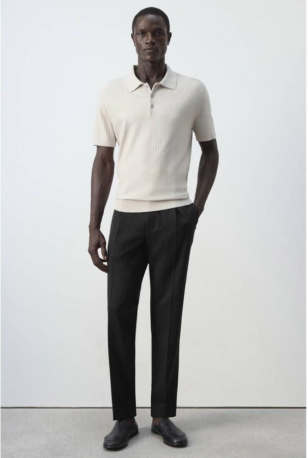 Mango Man regular fit gebreide polo naturel wit - Foto 2