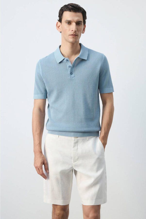 Mango Man regular fit gebreide polo turquoise - Foto 2