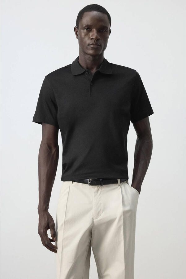Mango Man regular fit gebreide polo zwart