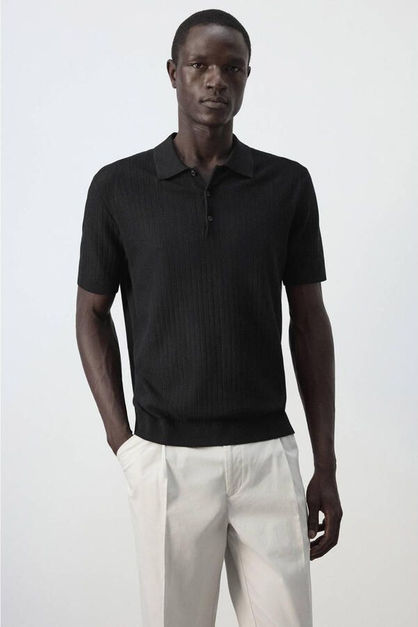 Mango Man regular fit gebreide polo zwart