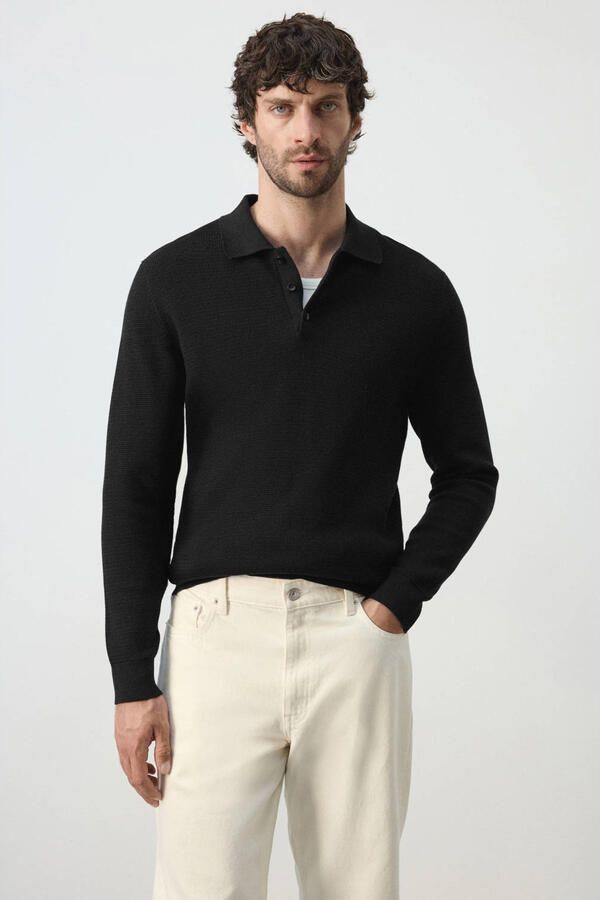 Mango Man regular fit gebreide polo zwart