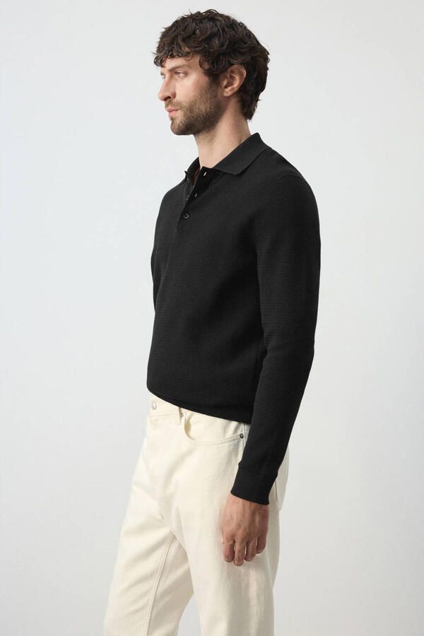 Mango Man regular fit gebreide polo zwart - Foto 3