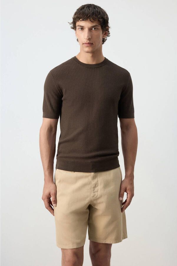 Mango Man regular fit gebreide T-shirt bruin