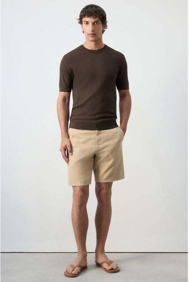 Mango Man regular fit gebreide T-shirt bruin - Foto 2
