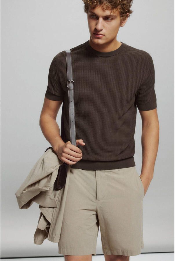 Mango Man regular fit gebreide T-shirt bruin - Foto 3