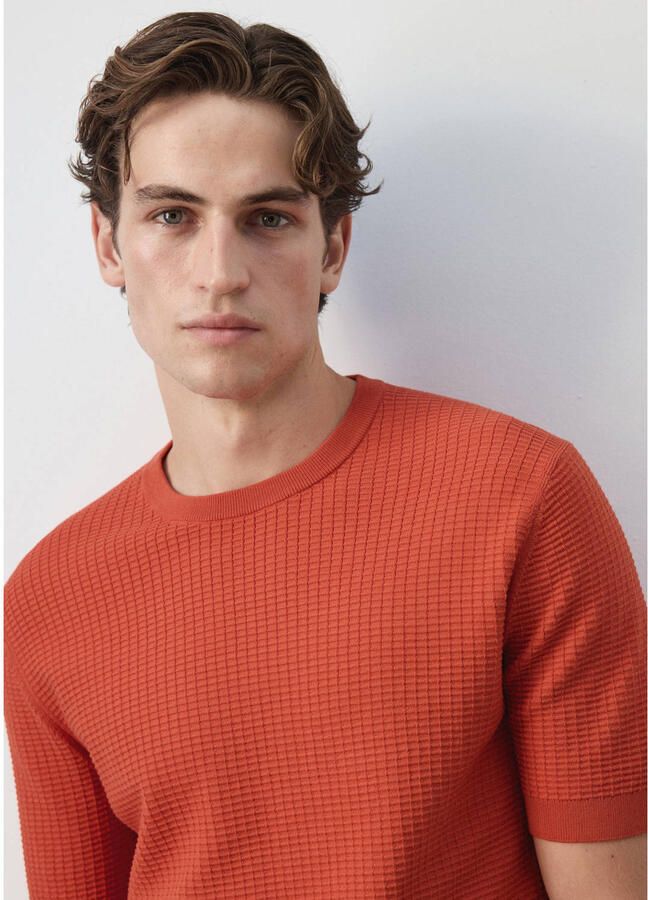Mango Man regular fit gebreide T-shirt koraalrood - Foto 3