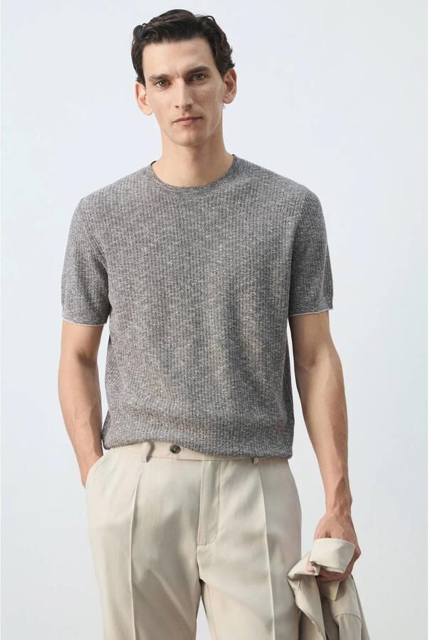 Mango Man regular fit gebreide T-shirt marine