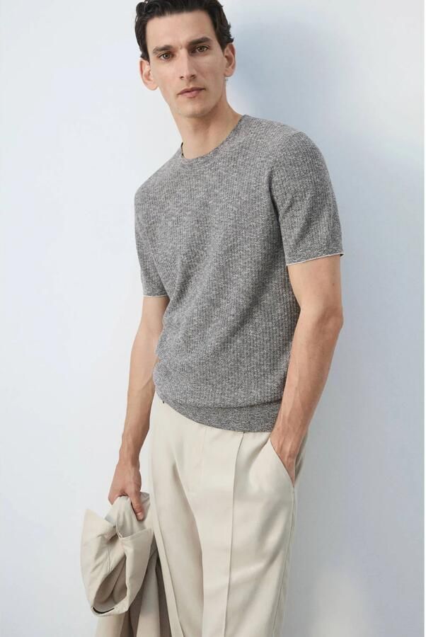Mango Man regular fit gebreide T-shirt marine - Foto 2