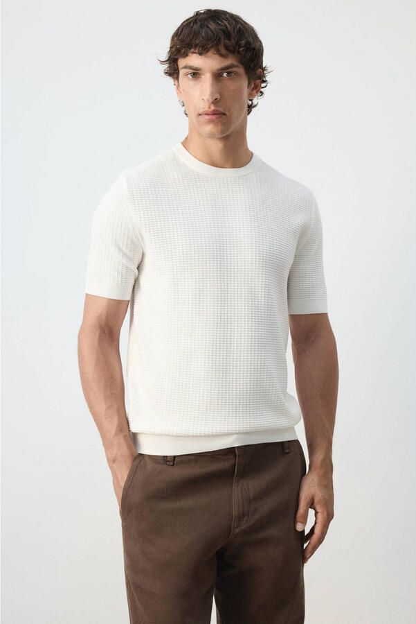 Mango Man regular fit gebreide T-shirt naturel wit