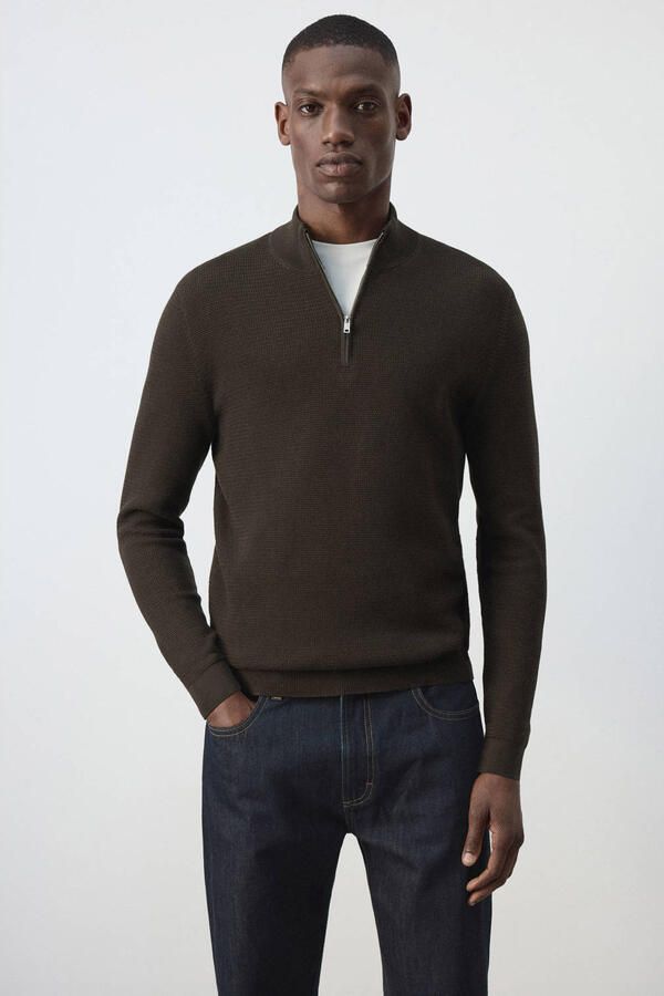 Mango Man regular fit gebreide trui bruin
