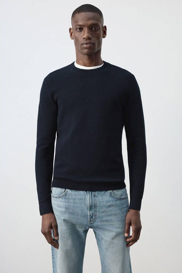 Mango Man regular fit gebreide trui marine